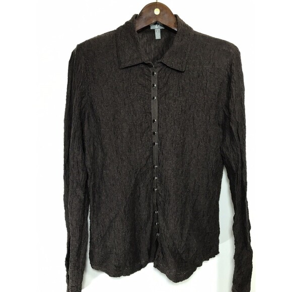 J Jill Shirt Womens Brown Medium Long Sleeve Pearl Snap Button - Picture 3 of 6